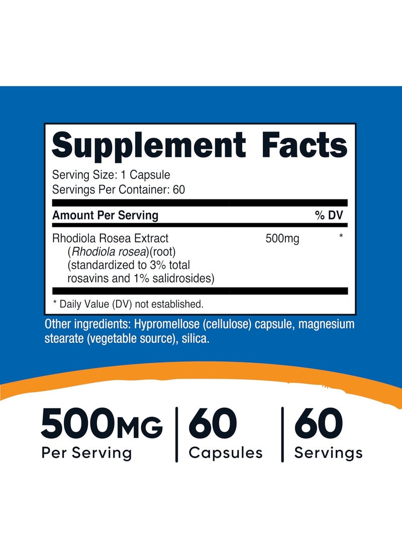 Nutricost Rhodiola Rosea 500mg, 60 Vegetarian Capsules - Image 2